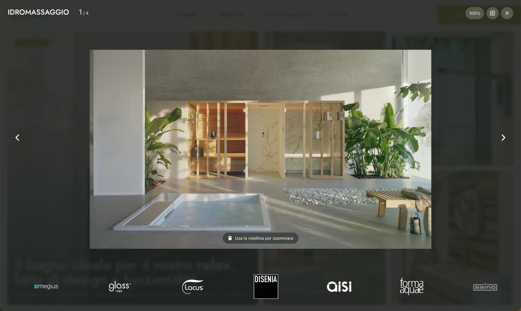 Pagina categoria Idromassaggio: gallery prodotto con lightbox, marchi selezionati in evidenza